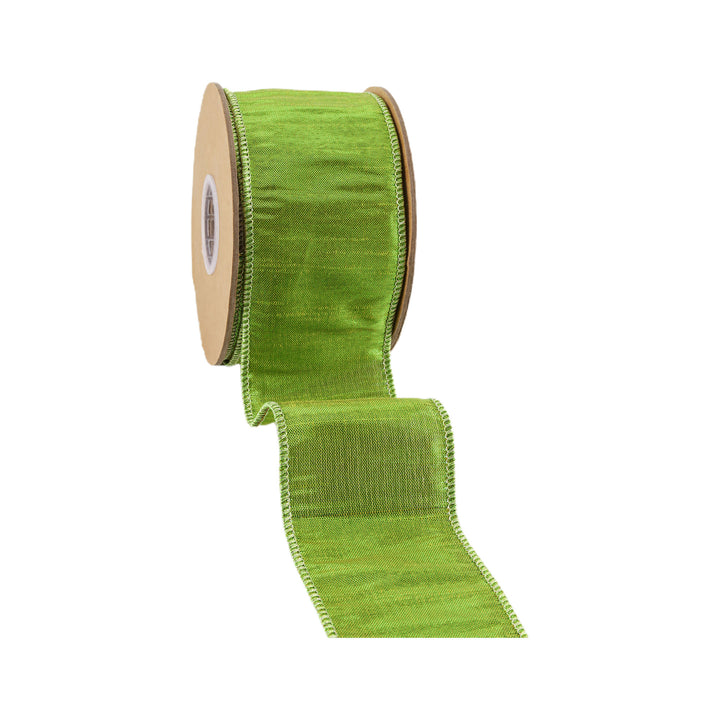 2 1/2" Wired Metallic Dupioni Ribbon | Apple Green | 10 Yard Roll