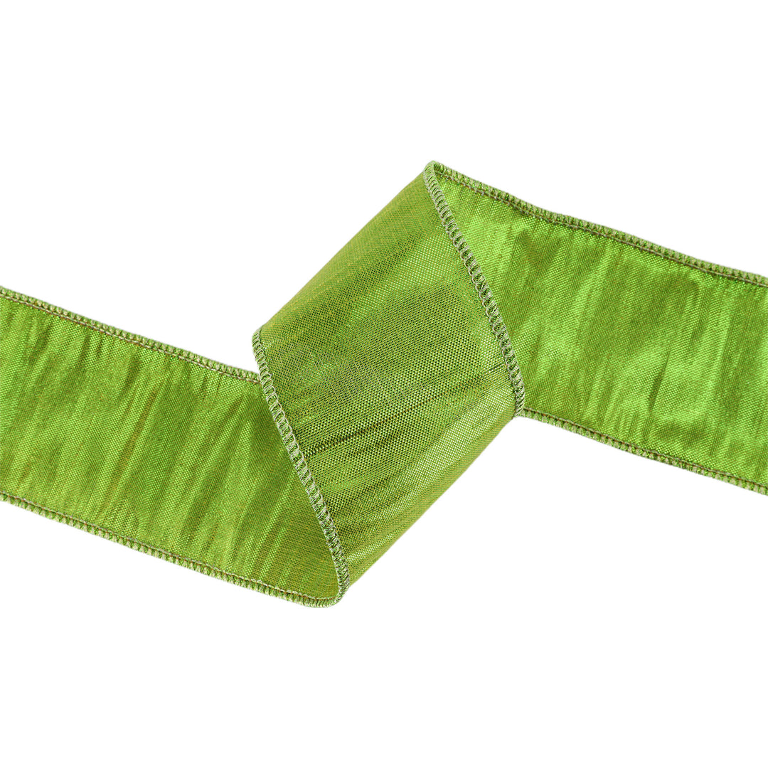 2 1/2" Wired Metallic Dupioni Ribbon | Apple Green | 10 Yard Roll