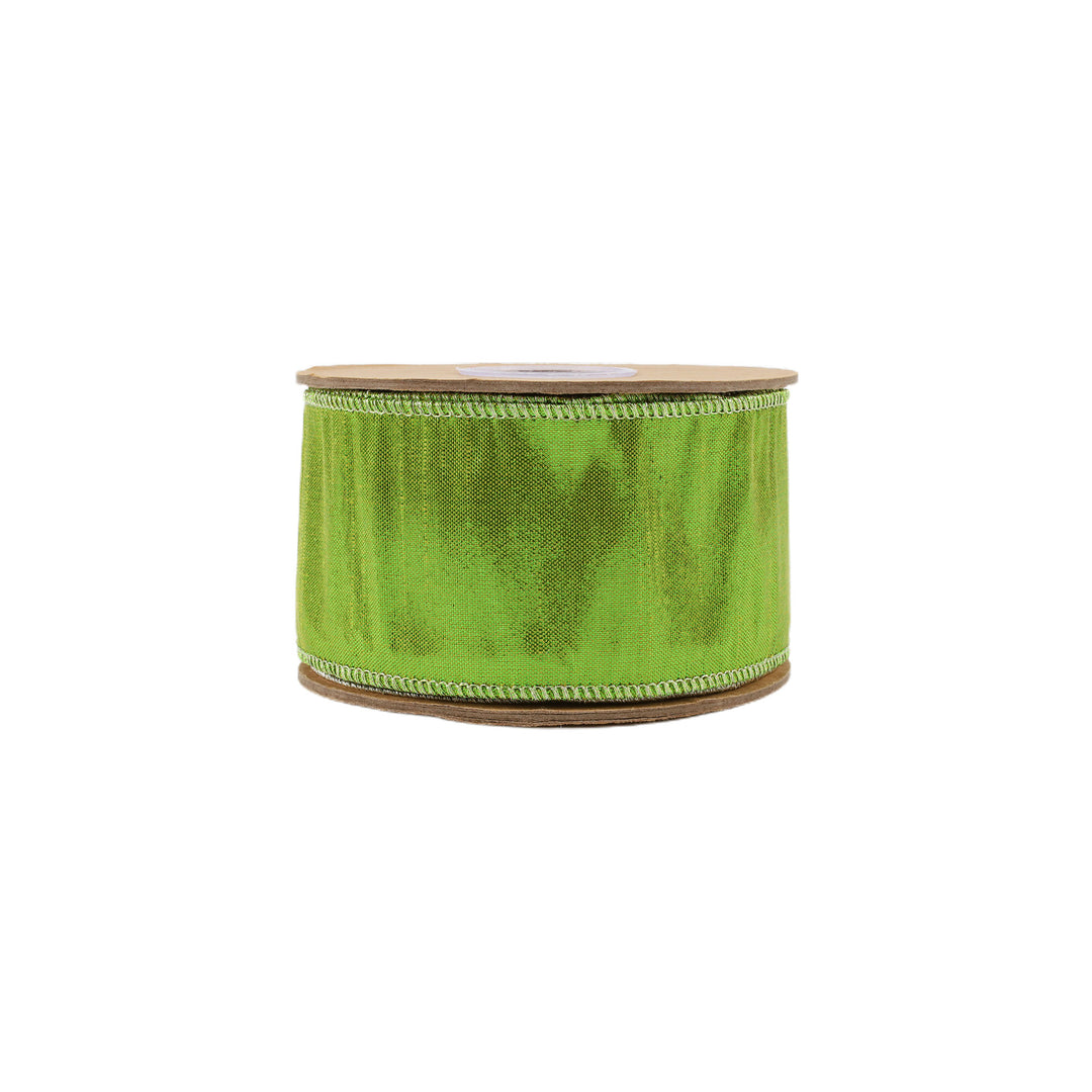 2 1/2" Wired Metallic Dupioni Ribbon | Apple Green | 10 Yard Roll