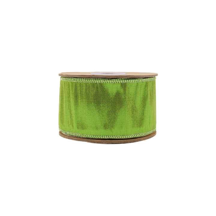 2 1/2" Wired Metallic Dupioni Ribbon | Apple Green | 10 Yard Roll