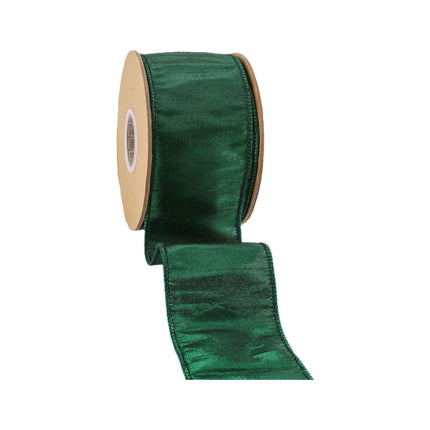2 1/2" Wired Metallic Dupioni Ribbon | Dark Green | 10 Yard Roll LaRibbons and Crafts