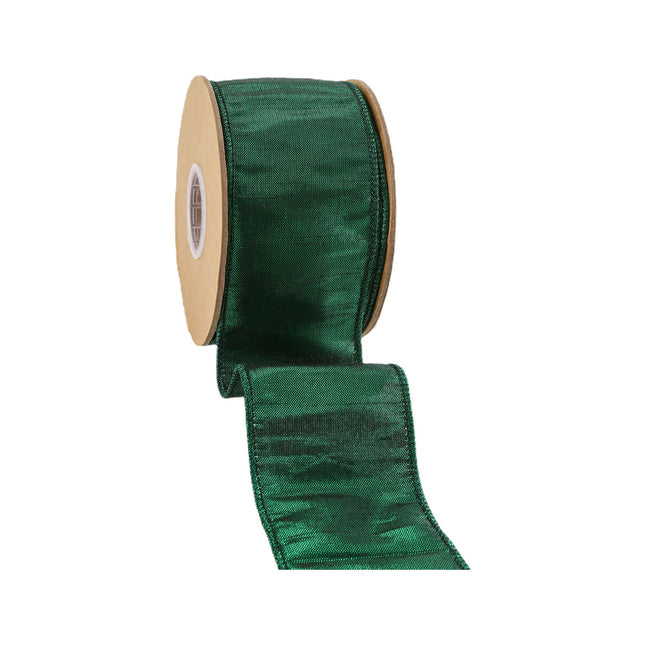 2 1/2" Wired Metallic Dupioni Ribbon | Dark Green | 10 Yard Roll LaRibbons and Crafts