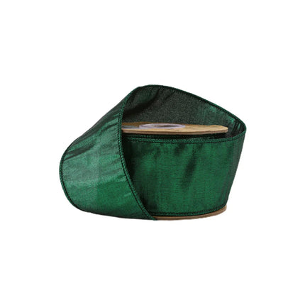 2 1/2" Wired Metallic Dupioni Ribbon | Dark Green | 10 Yard Roll LaRibbons and Crafts