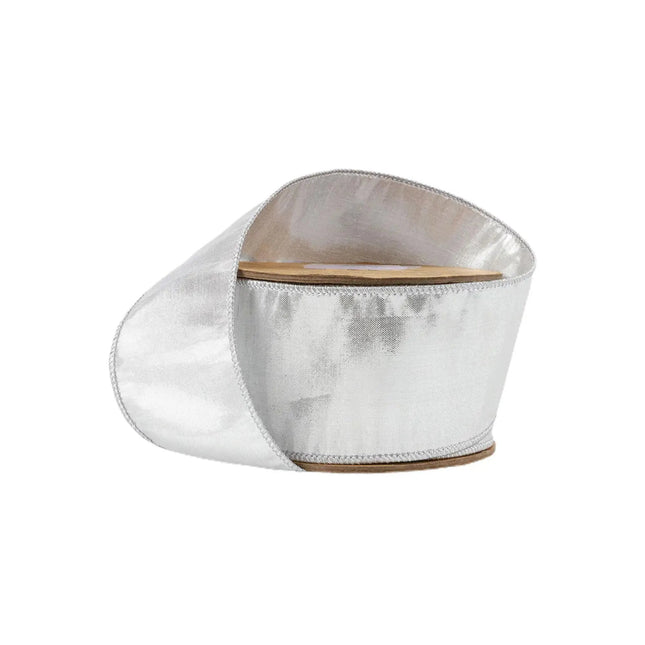 2 1/2" Wired Metallic Dupioni Ribbon | Bright Silver | 10 Yard Roll LaRibbons and Crafts