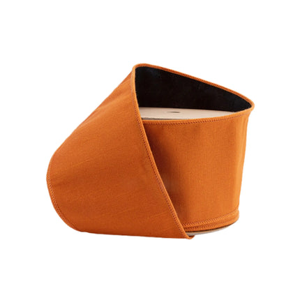 4" wired double-fused dupioni ribbon with orange front and black fused backing, ideal for fall wreaths