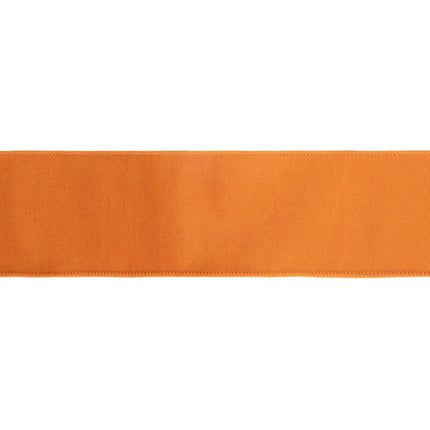 4" wired double-fused dupioni ribbon in orange black palette, works well for autumn wedding greenery