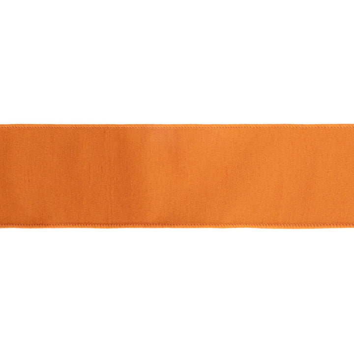 4" Wired Double-fused Dupioni Ribbon | Orange/Black | 10 Yard Roll