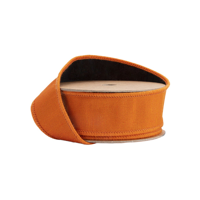 1 1/2" Wired Double-fused Dupioni Ribbon | Orange/Black | 10 Yard Roll LaRibbons Wholesale