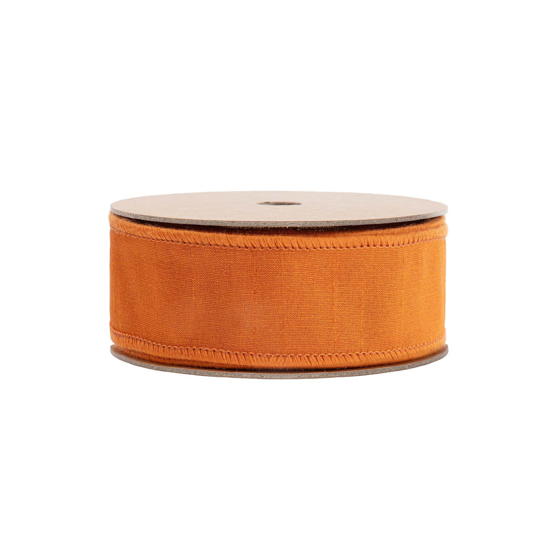 1 1/2" Wired Double-fused Dupioni Ribbon | Orange/Black | 10 Yard Roll