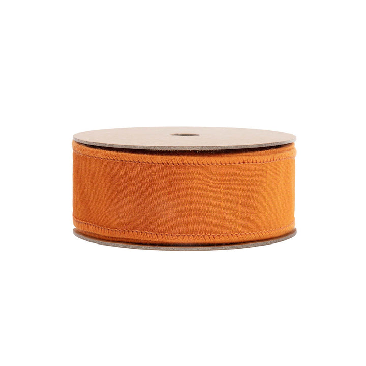 1 1/2" Wired Double-fused Dupioni Ribbon | Orange/Black | 10 Yard Roll