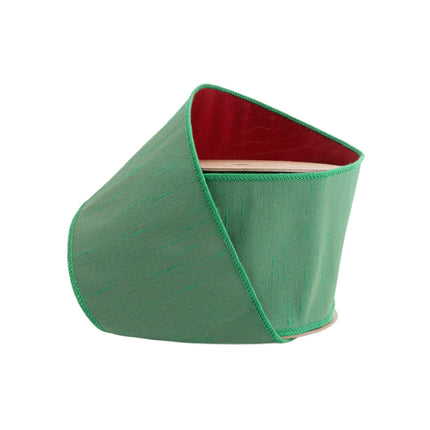 4" Wired Double-fused Dupioni Ribbon | Red/Green | 10 Yard Roll LaRibbons Wholesale