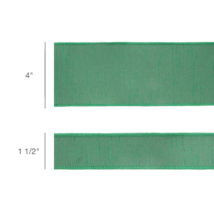 4" Wired Double-fused Dupioni Ribbon | Red/Green | 10 Yard Roll