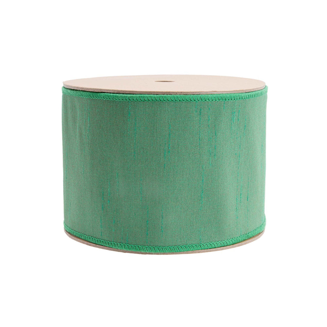 4" Wired Double-fused Dupioni Ribbon | Red/Green | 10 Yard Roll