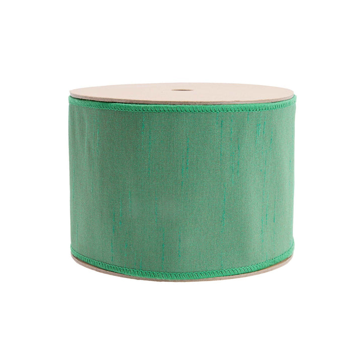 4" Wired Double-fused Dupioni Ribbon | Red/Green | 10 Yard Roll