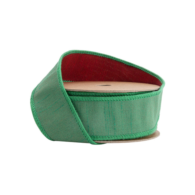 1 1/2" Wired Double-fused Dupioni Ribbon | Red/Green | 10 Yard Roll LaRibbons Wholesale
