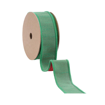 1 1/2" Wired Double-fused Dupioni Ribbon | Red/Green | 10 Yard Roll LaRibbons Wholesale