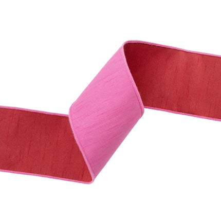 4" Wired Double-fused Dupioni Ribbon | Red/Hot Pink | 10 Yard Roll LaRibbons Wholesale
