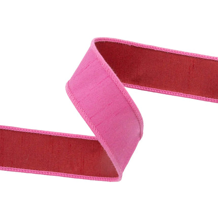 1 1/2" Wired Double-fused Dupioni Ribbon | Red/Hot Pink | 10 Yard Roll LaRibbons Wholesale