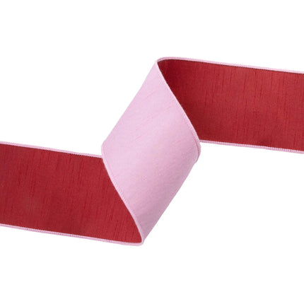 4" Wired Double-fused Dupioni Ribbon | Red/Lt Pink| 10 Yard Roll LaRibbons Wholesale