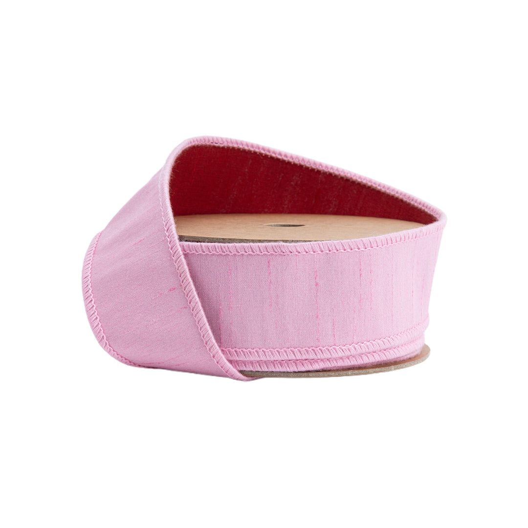 1 1/2" Wired Double-fused Dupioni Ribbon | Red/Lt Pink | 10 Yard Roll LaRibbons Wholesale