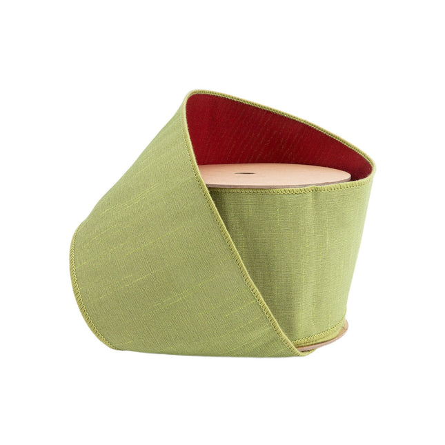 4" Wired Double-fused Dupioni Ribbon | Red/Lime Green | 10 Yard Roll LaRibbons Wholesale