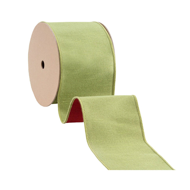 4" Wired Double-fused Dupioni Ribbon | Red/Lime Green | 10 Yard Roll LaRibbons Wholesale