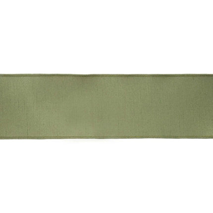 Thick 4" wired double-fused dupioni ribbon in moss green and red, works well for tree draping