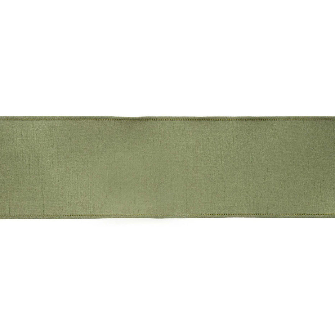 4" Wired Double-fused Dupioni Ribbon | Red/Moss Green | 10 Yard Roll