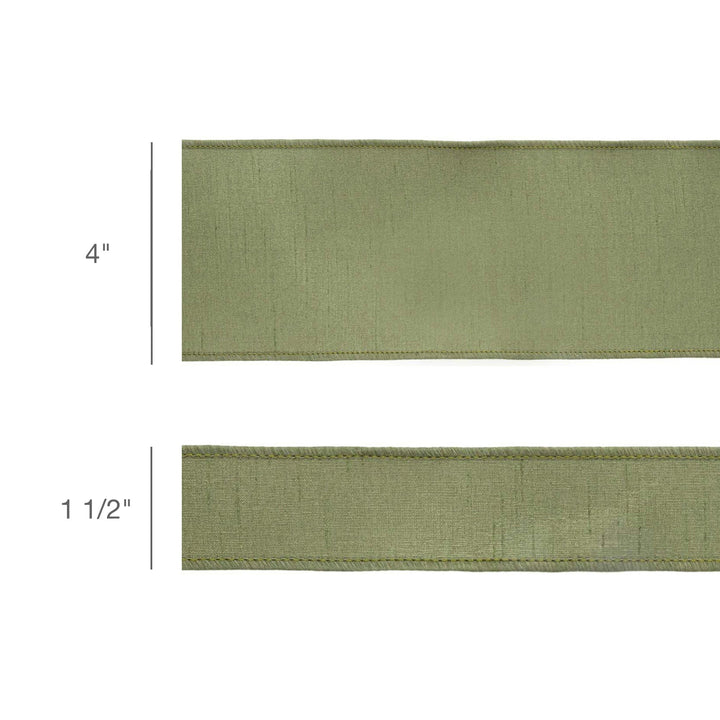 4" Wired Double-fused Dupioni Ribbon | Red/Moss Green | 10 Yard Roll