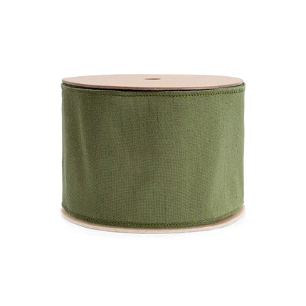Two-tone moss green and red double fused wire-edged dupioni ribbon, great for farmhouse decor