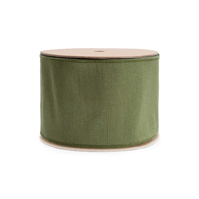 4" Wired Double-fused Dupioni Ribbon | Red/Moss Green | 10 Yard Roll LaRibbons Wholesale