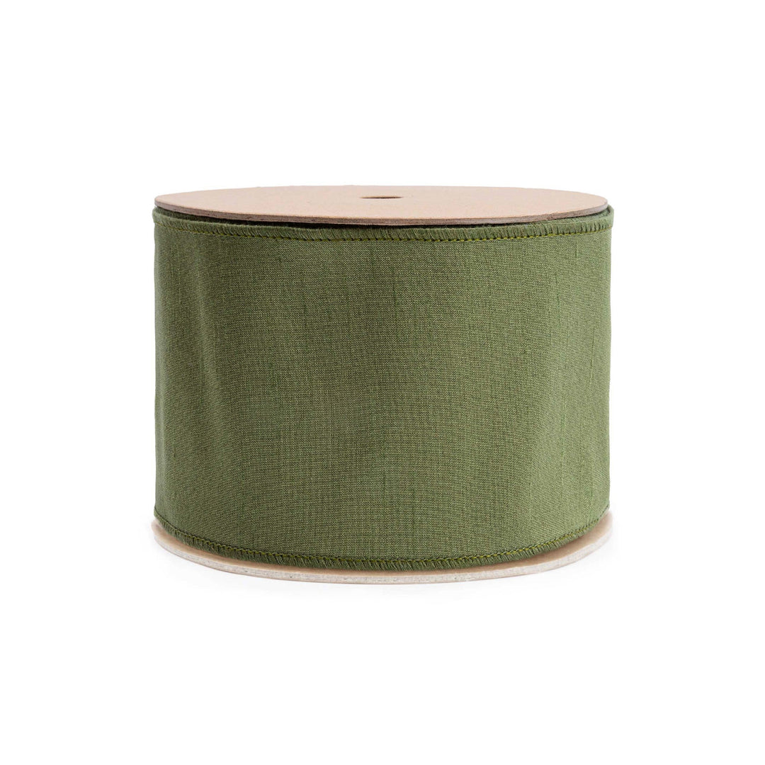 4" Wired Double-fused Dupioni Ribbon | Red/Moss Green | 10 Yard Roll