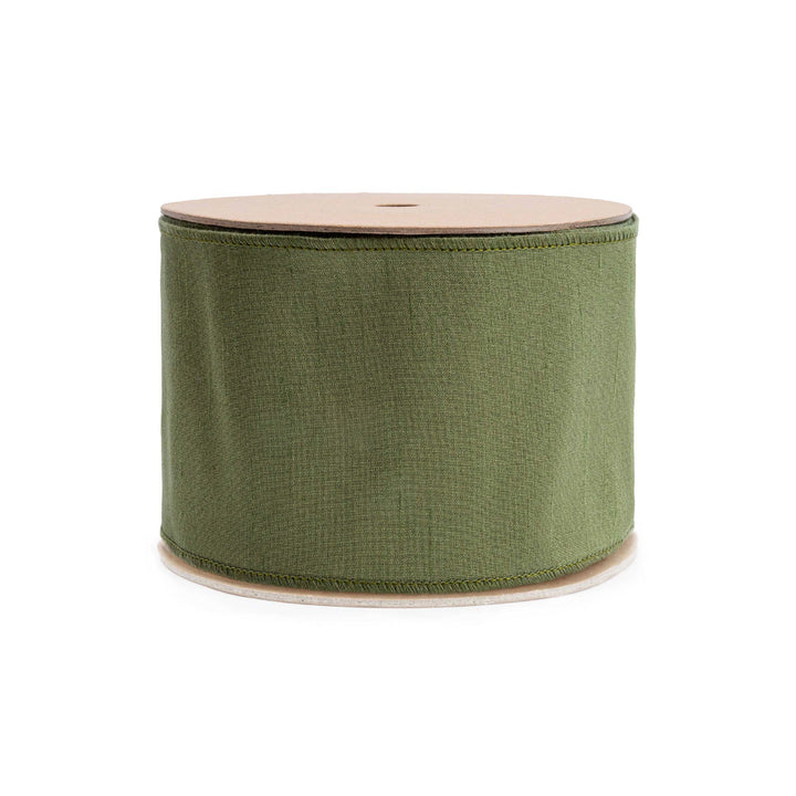 4" Wired Double-fused Dupioni Ribbon | Red/Moss Green | 10 Yard Roll