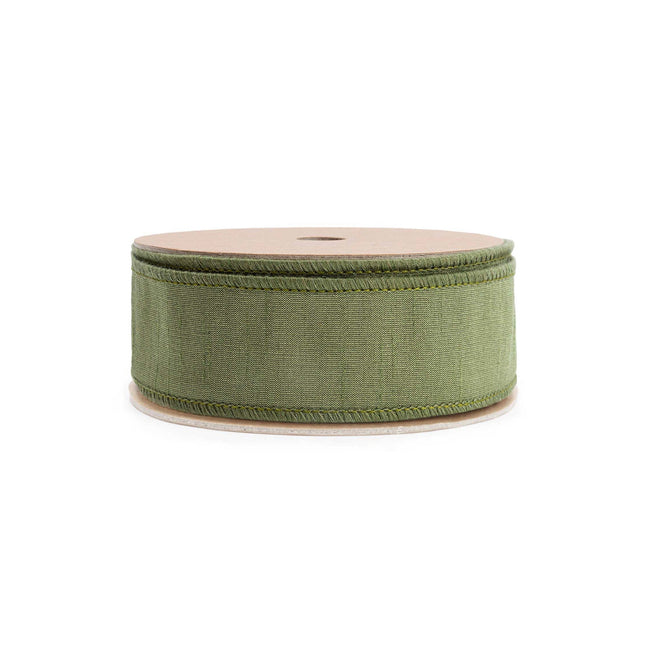 1 1/2" Wired Double-fused Dupioni Ribbon | Red/Moss Green | 10 Yard Roll LaRibbons Wholesale