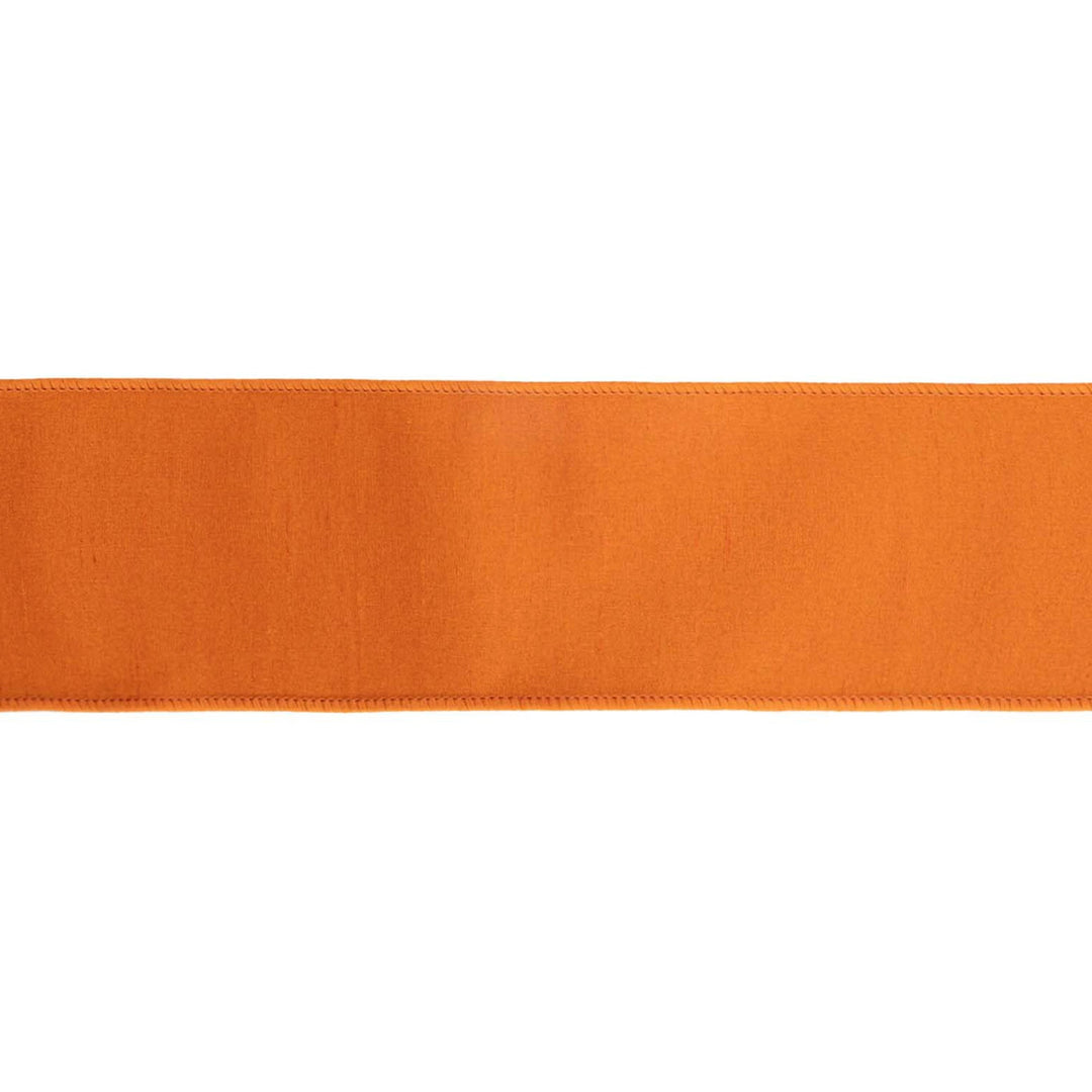 4" Wired Double-fused Dupioni Ribbon | Orange/Hot Pink | 10 Yard Roll