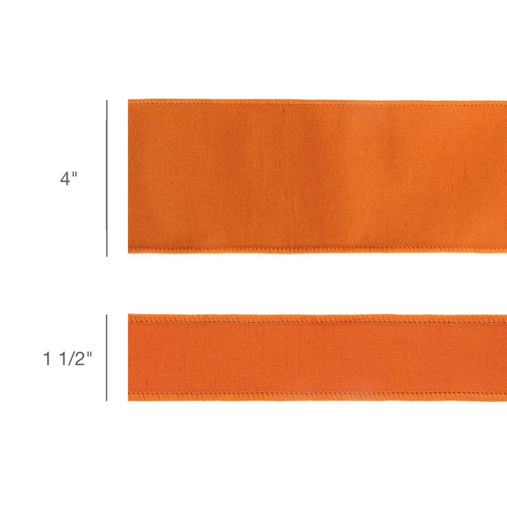 4" Wired Double-fused Dupioni Ribbon | Orange/Hot Pink | 10 Yard Roll