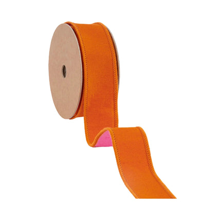 1 1/2" double-fused wired dupioni ribbon (orange/hot pink) — bold two-tone style, great for decor 
