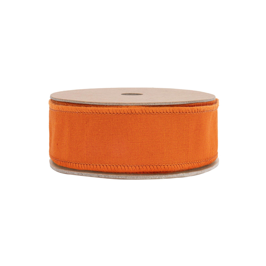 1 1/2" Wired Double-fused Dupioni Ribbon | Orange/Hot Pink | 10 Yard Roll