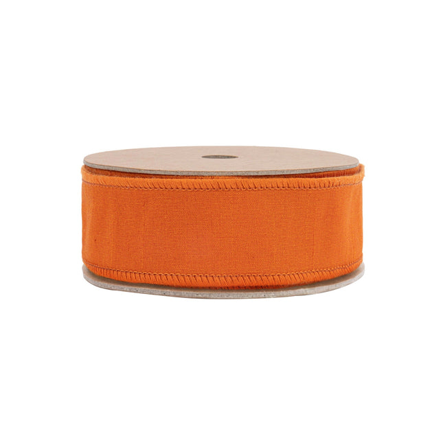 1 1/2" Wired Double-fused Dupioni Ribbon | Orange/Hot Pink | 10 Yard Roll LaRibbons Wholesale