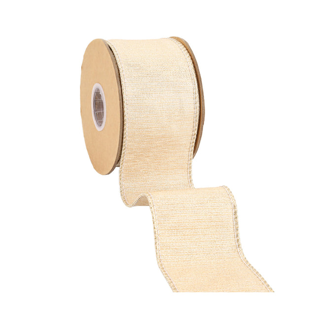 2 1/2" Metallic Dupioni Double Fused Ribbon - Natural | 10 Yard Roll LaRibbons and Crafts