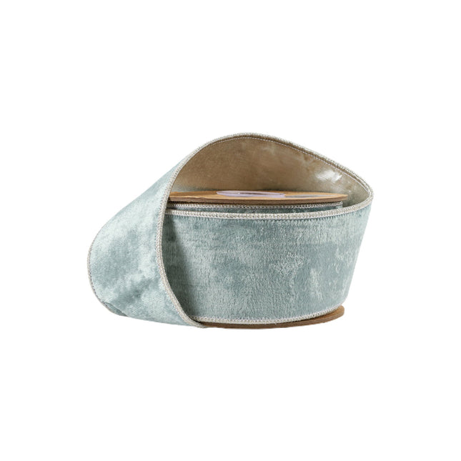 2 1/2" Wired Premium Velvet | Aqua with Silver Metallic Dupioni Back | 5 Yard Roll LaRibbons and Crafts