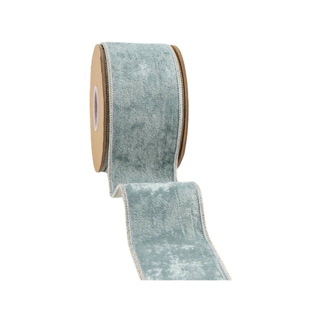2 1/2" Wired Premium Velvet | Aqua with Silver Metallic Dupioni Back | 5 Yard Roll LaRibbons and Crafts