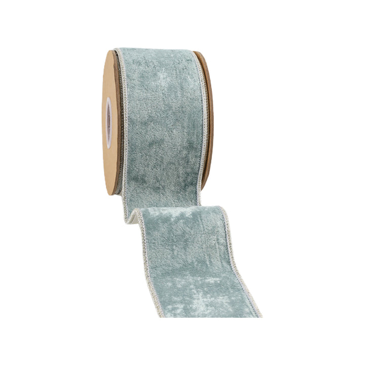 2 1/2" Wired Premium Velvet | Aqua with Silver Metallic Dupioni Back | 5 Yard Roll