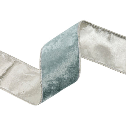 2 1/2" Wired Premium Velvet | Aqua with Silver Metallic Dupioni Back | 5 Yard Roll LaRibbons and Crafts