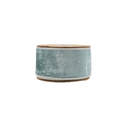 2 1/2" Wired Premium Velvet | Aqua with Silver Metallic Dupioni Back | 5 Yard Roll LaRibbons and Crafts