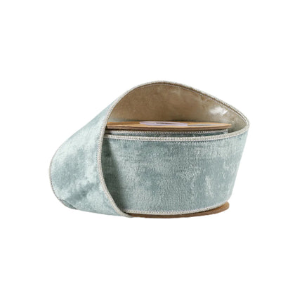 2 1/2" Wired Premium Velvet | Aqua with Silver Metallic Dupioni Back | 5 Yard Roll LaRibbons and Crafts