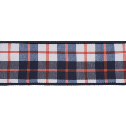 Textured 2 1/2" wired dupioni ribbon (red-white-blue plaid design), for holiday decor accents