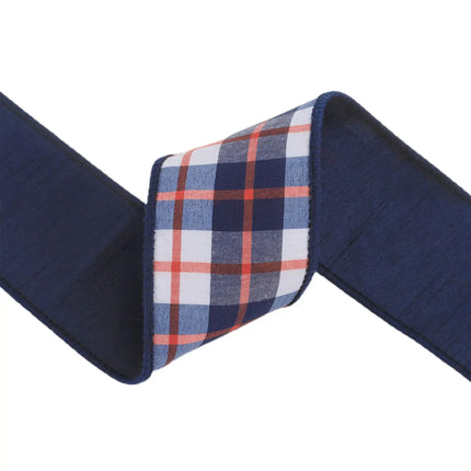 Patriotic 2 1/2" Wired Dupioni Ribbon Red/White/Blue Plaid, for craft project trims