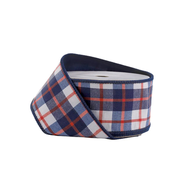 2 1/2" Wired Dupioni Ribbon | Red/White/Blue Plaid | 10 Yard Roll LaRibbons and Crafts
