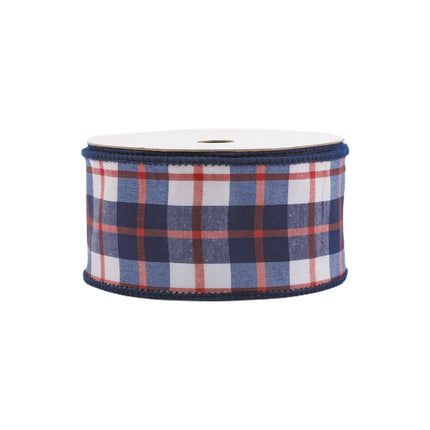 2 1/2" woven wired dupioni ribbon (red-white-blue plaid), for summer party basket styling